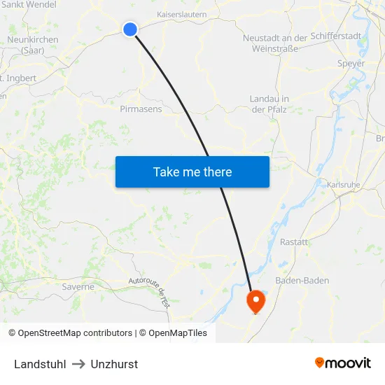 Landstuhl to Unzhurst map