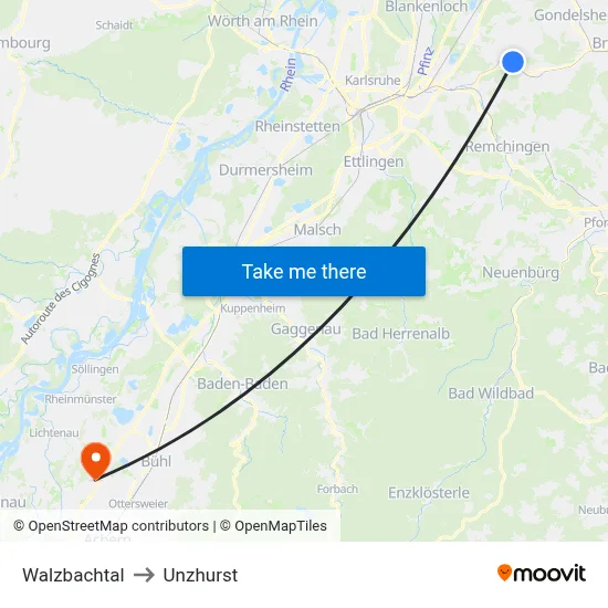 Walzbachtal to Unzhurst map