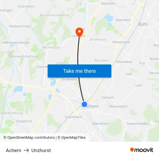 Achern to Unzhurst map