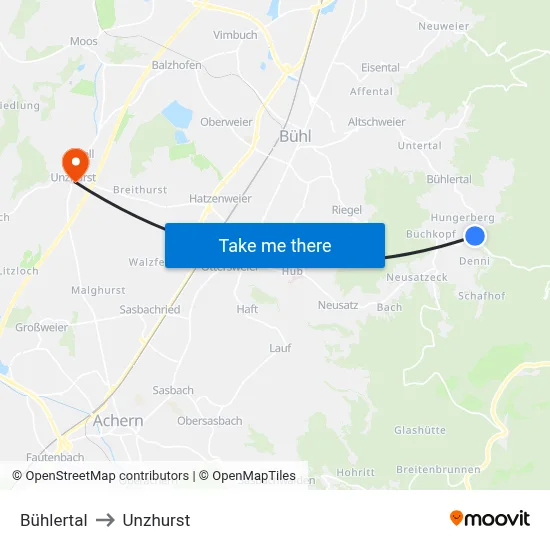 Bühlertal to Unzhurst map