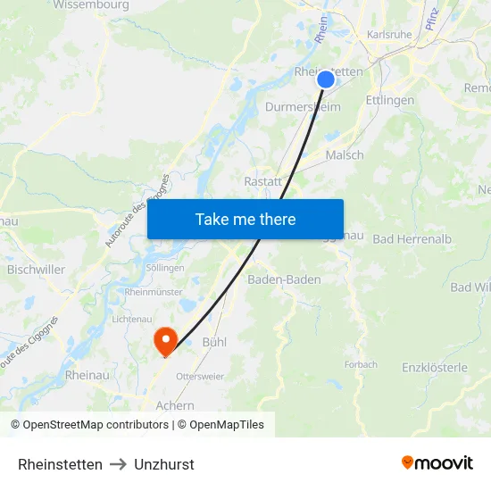Rheinstetten to Unzhurst map
