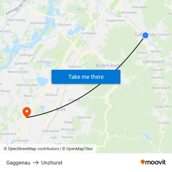 Gaggenau to Unzhurst map