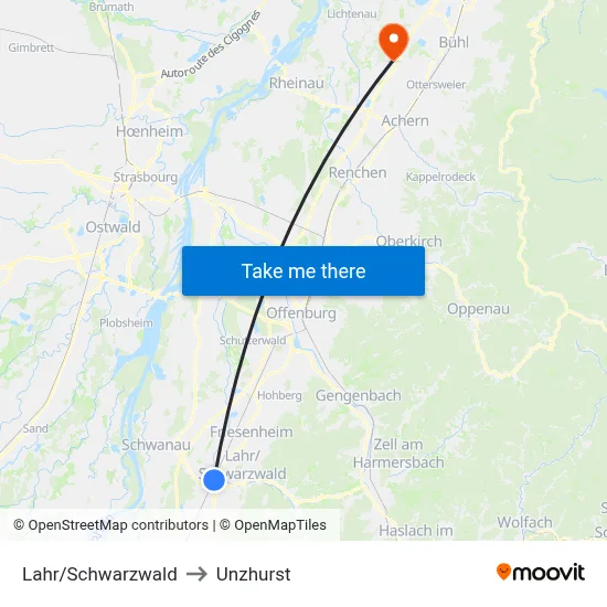Lahr/Schwarzwald to Unzhurst map