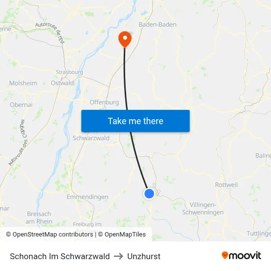 Schonach Im Schwarzwald to Unzhurst map