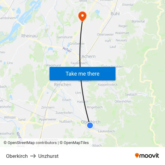 Oberkirch to Unzhurst map