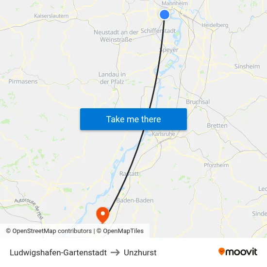 Ludwigshafen-Gartenstadt to Unzhurst map
