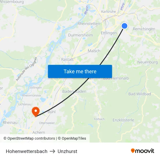 Hohenwettersbach to Unzhurst map