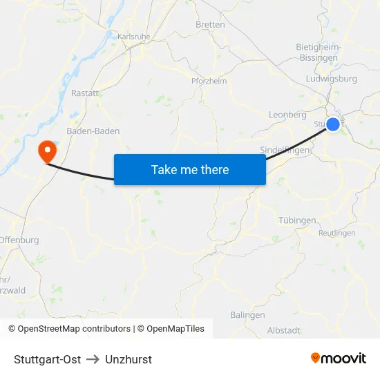 Stuttgart-Ost to Unzhurst map