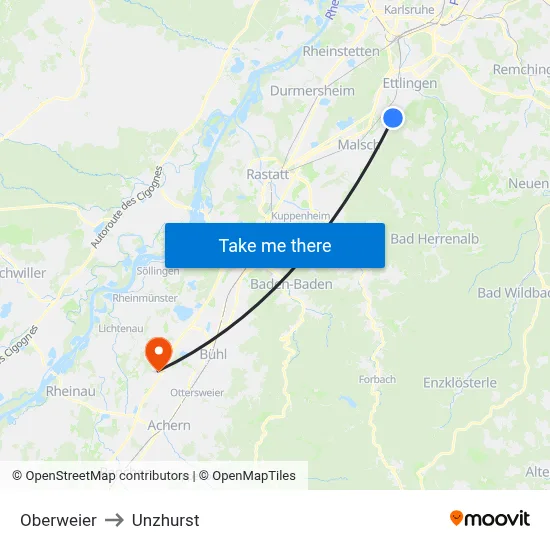 Oberweier to Unzhurst map