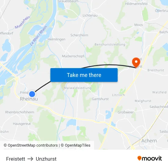 Freistett to Unzhurst map