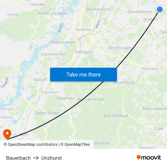 Bauerbach to Unzhurst map