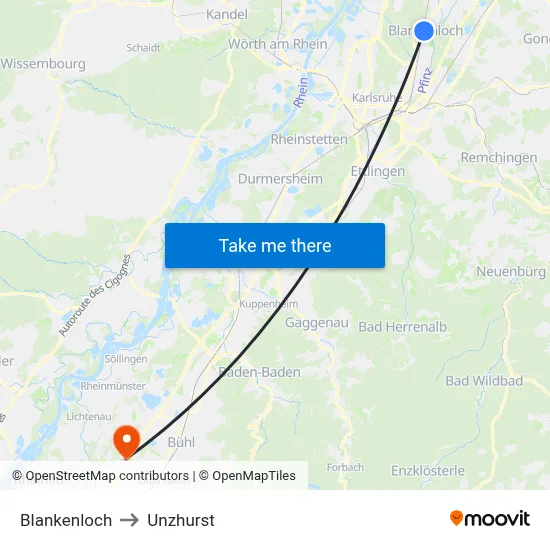 Blankenloch to Unzhurst map