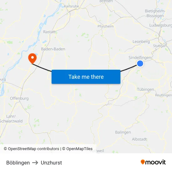 Böblingen to Unzhurst map