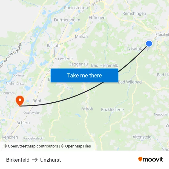 Birkenfeld to Unzhurst map