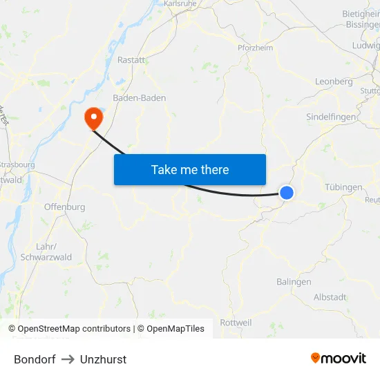 Bondorf to Unzhurst map