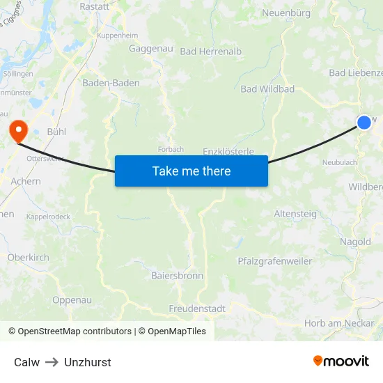 Calw to Unzhurst map