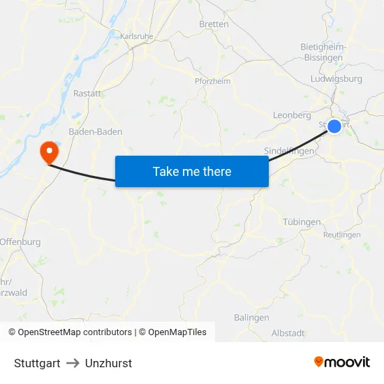 Stuttgart to Unzhurst map