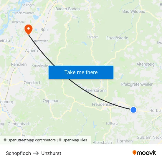 Schopfloch to Unzhurst map