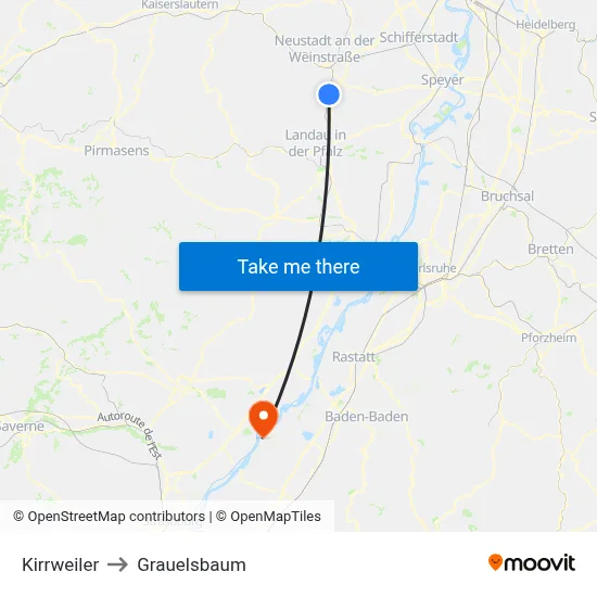Kirrweiler to Grauelsbaum map