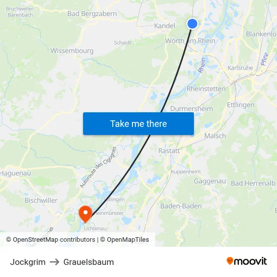 Jockgrim to Grauelsbaum map