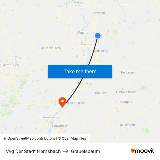 Vvg Der Stadt Hemsbach to Grauelsbaum map