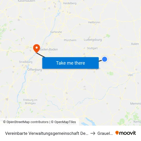 Vereinbarte Verwaltungsgemeinschaft Der Stadt Kirchheim Unter Teck to Grauelsbaum map
