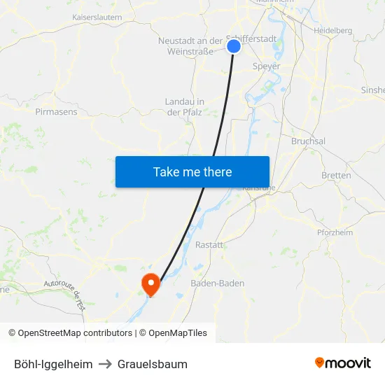 Böhl-Iggelheim to Grauelsbaum map