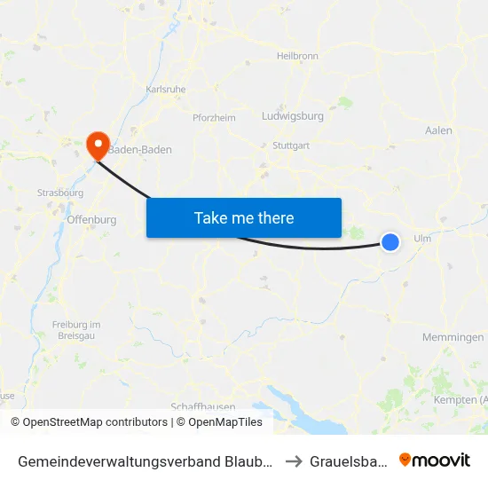Gemeindeverwaltungsverband Blaubeuren to Grauelsbaum map