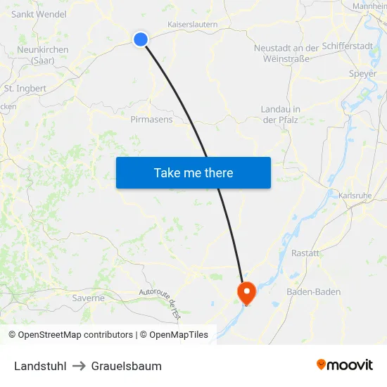 Landstuhl to Grauelsbaum map