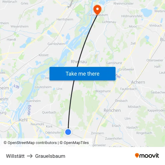 Willstätt to Grauelsbaum map