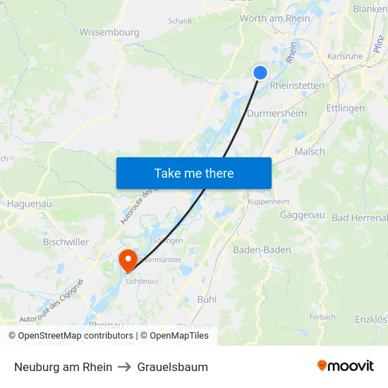 Neuburg am Rhein to Grauelsbaum map