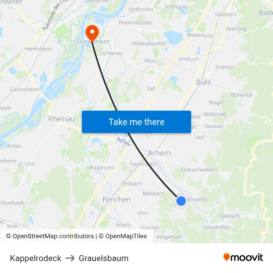 Kappelrodeck to Grauelsbaum map