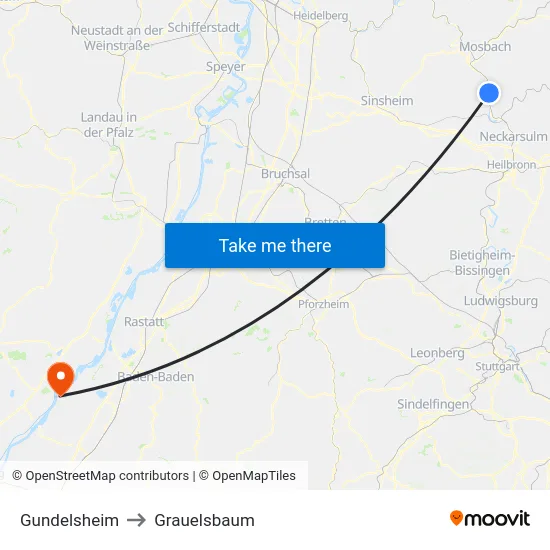 Gundelsheim to Grauelsbaum map