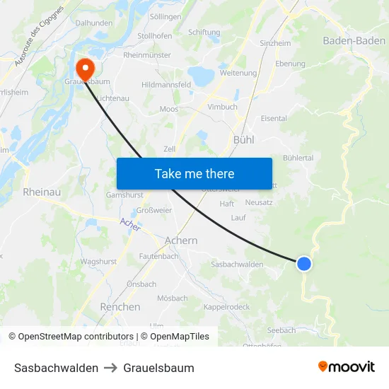 Sasbachwalden to Grauelsbaum map