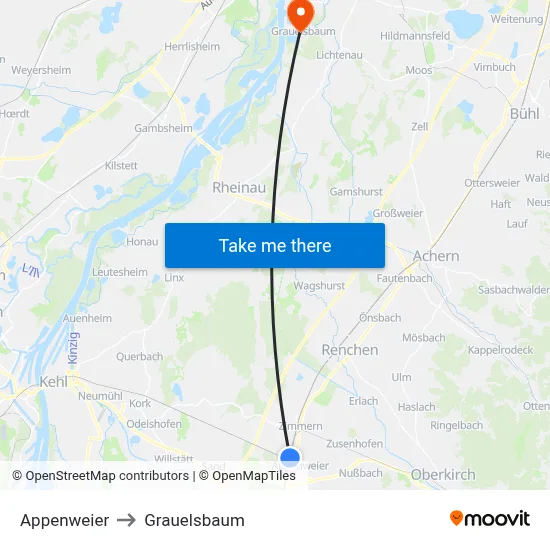 Appenweier to Grauelsbaum map