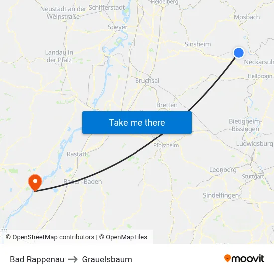 Bad Rappenau to Grauelsbaum map