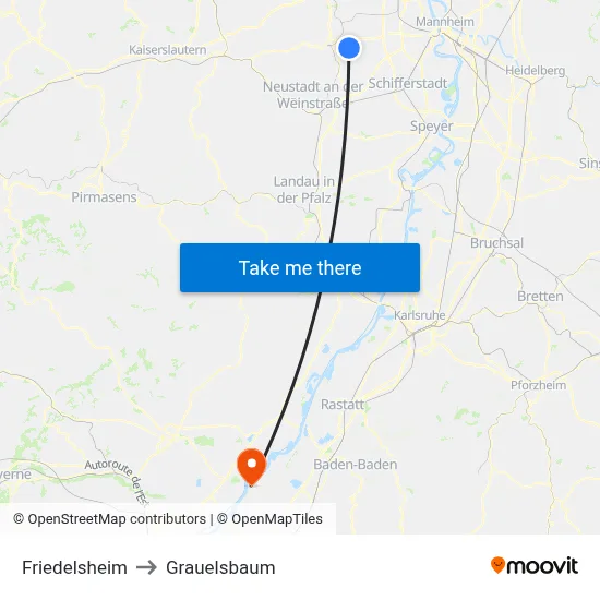 Friedelsheim to Grauelsbaum map