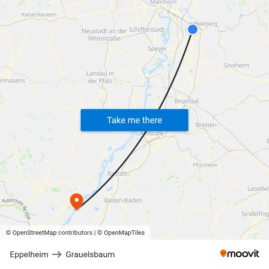 Eppelheim to Grauelsbaum map