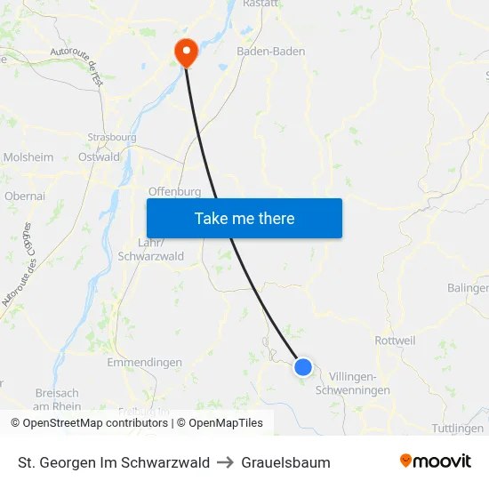 St. Georgen Im Schwarzwald to Grauelsbaum map