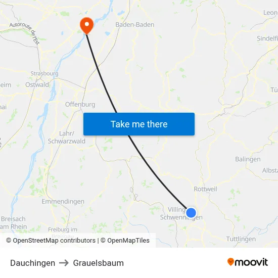 Dauchingen to Grauelsbaum map