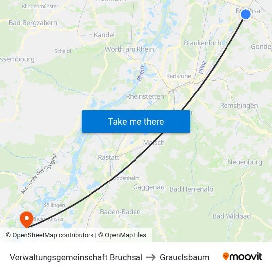 Verwaltungsgemeinschaft Bruchsal to Grauelsbaum map