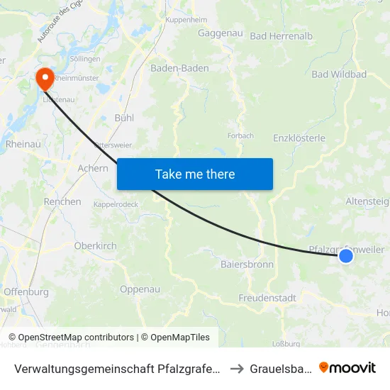 Verwaltungsgemeinschaft Pfalzgrafenweiler to Grauelsbaum map