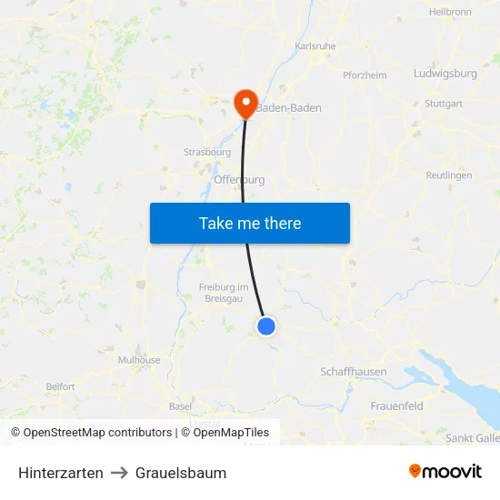 Hinterzarten to Grauelsbaum map
