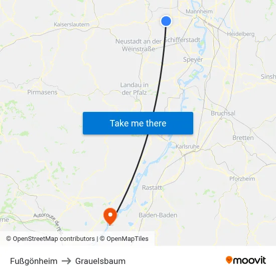 Fußgönheim to Grauelsbaum map