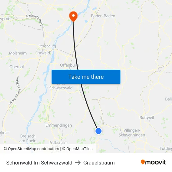 Schönwald Im Schwarzwald to Grauelsbaum map