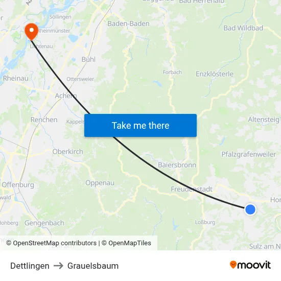 Dettlingen to Grauelsbaum map