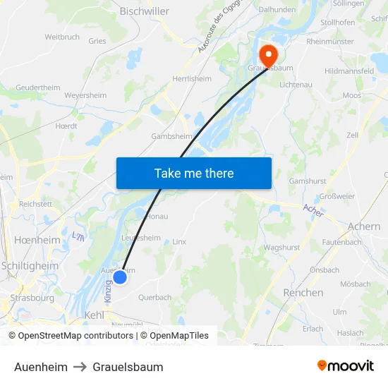 Auenheim to Grauelsbaum map