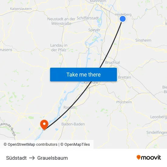 Südstadt to Grauelsbaum map