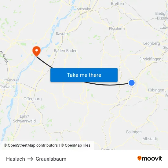 Haslach to Grauelsbaum map