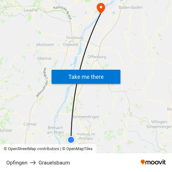 Opfingen to Grauelsbaum map